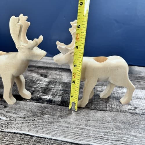 Vintage Crate & Barrel Wooden 5" Reindeer Candle Holders Holiday Christmas - Thumbnail 5