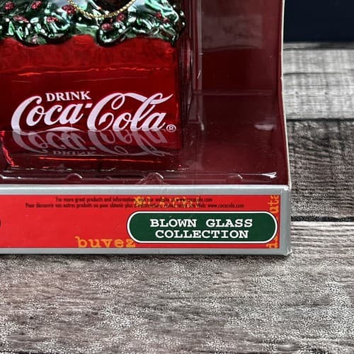 COKE ORNAMENT COCA COLA BLOWN GLASS RED COOLER GREEN BOW 6 BOTTLES CHRISTMAS - Thumbnail 3