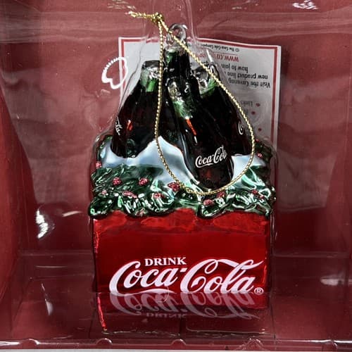 COKE ORNAMENT COCA COLA BLOWN GLASS RED COOLER GREEN BOW 6 BOTTLES CHRISTMAS - Thumbnail 2
