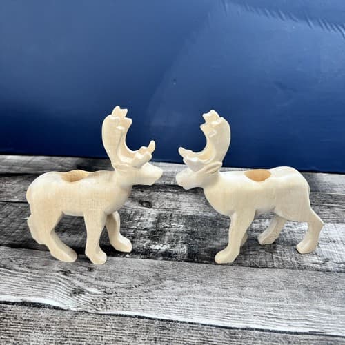 Vintage Crate & Barrel Wooden 5" Reindeer Candle Holders Holiday Christmas - Thumbnail 4