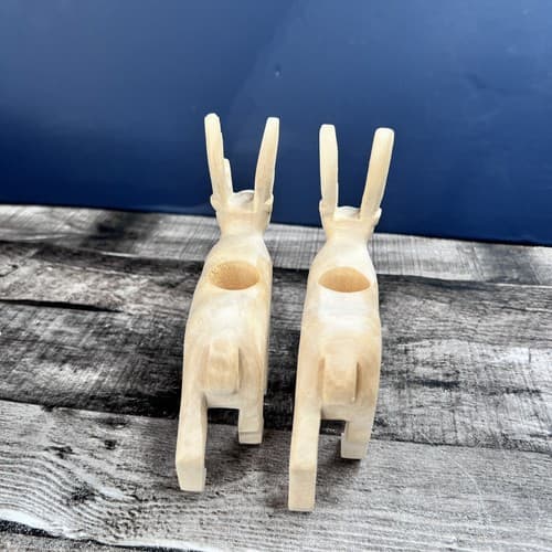 Vintage Crate & Barrel Wooden 5" Reindeer Candle Holders Holiday Christmas - Thumbnail 7