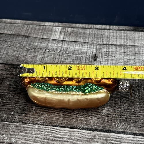 Old World Christmas OWC Glass Hot Dog Christmas Ornament 4" - Thumbnail 2