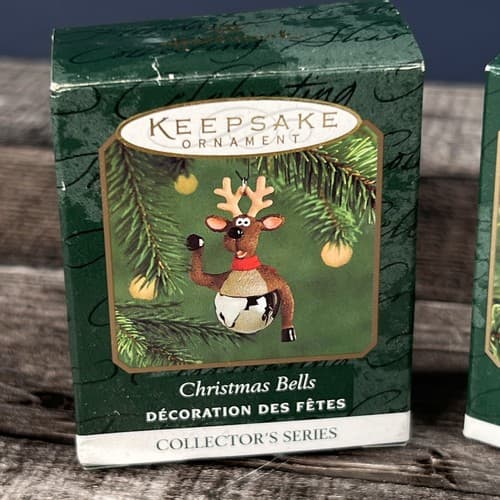 2 Hallmark Ornament Christmas Bells Series Miniature Bear Reindeer Bell # 6 & 7 - Thumbnail 3