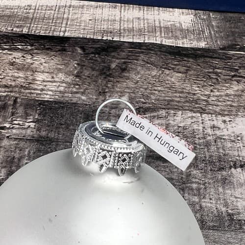 Vintage Bronner's Christmas NIB Satin White Glass Ornament Green & Red Trees - Thumbnail 5