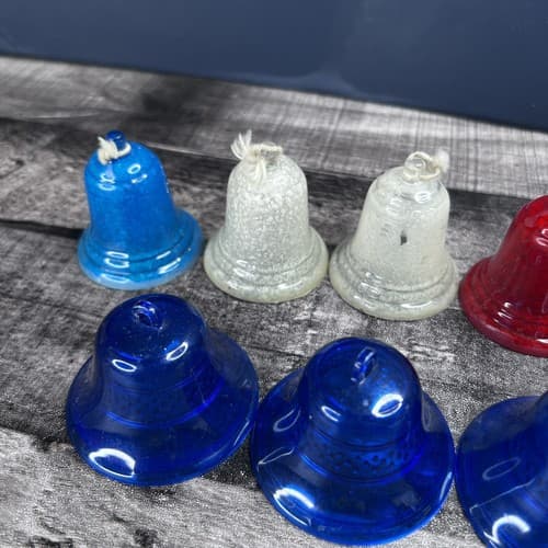 Vintage Irwin Red and Blue Plastic Stenciled Bell Christmas Ornaments Set of 8 - Thumbnail 3