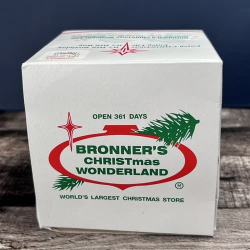 Vintage Bronner's Christmas NIB Satin White Glass Ornament Green & Red Trees - Thumbnail 2