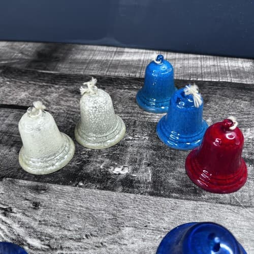 Vintage Irwin Red and Blue Plastic Stenciled Bell Christmas Ornaments Set of 8 - Thumbnail 6