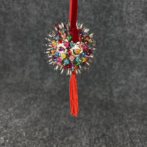Christmas Tree Ornaments vintage 60s 70s Beaded Sequins Spiky Starburst Ball - Thumbnail 4