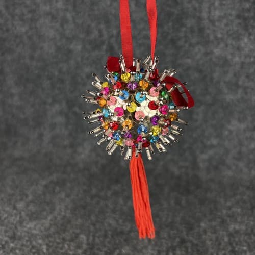 Christmas Tree Ornaments vintage 60s 70s Beaded Sequins Spiky Starburst Ball - Thumbnail 2