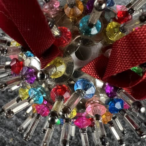 Christmas Tree Ornaments vintage 60s 70s Beaded Sequins Spiky Starburst Ball - Thumbnail 7