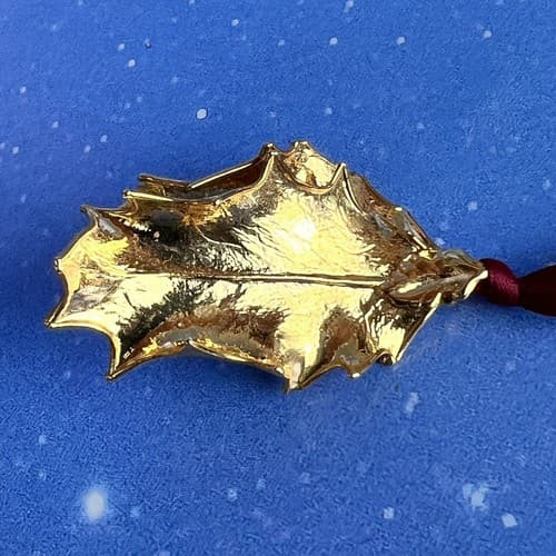 Vtg 1994 Gold Plated Double Christmas Holly Leaf USA Concord, Mass - Thumbnail 2