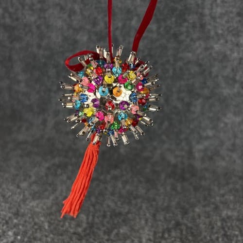 Christmas Tree Ornaments vintage 60s 70s Beaded Sequins Spiky Starburst Ball - Thumbnail 3