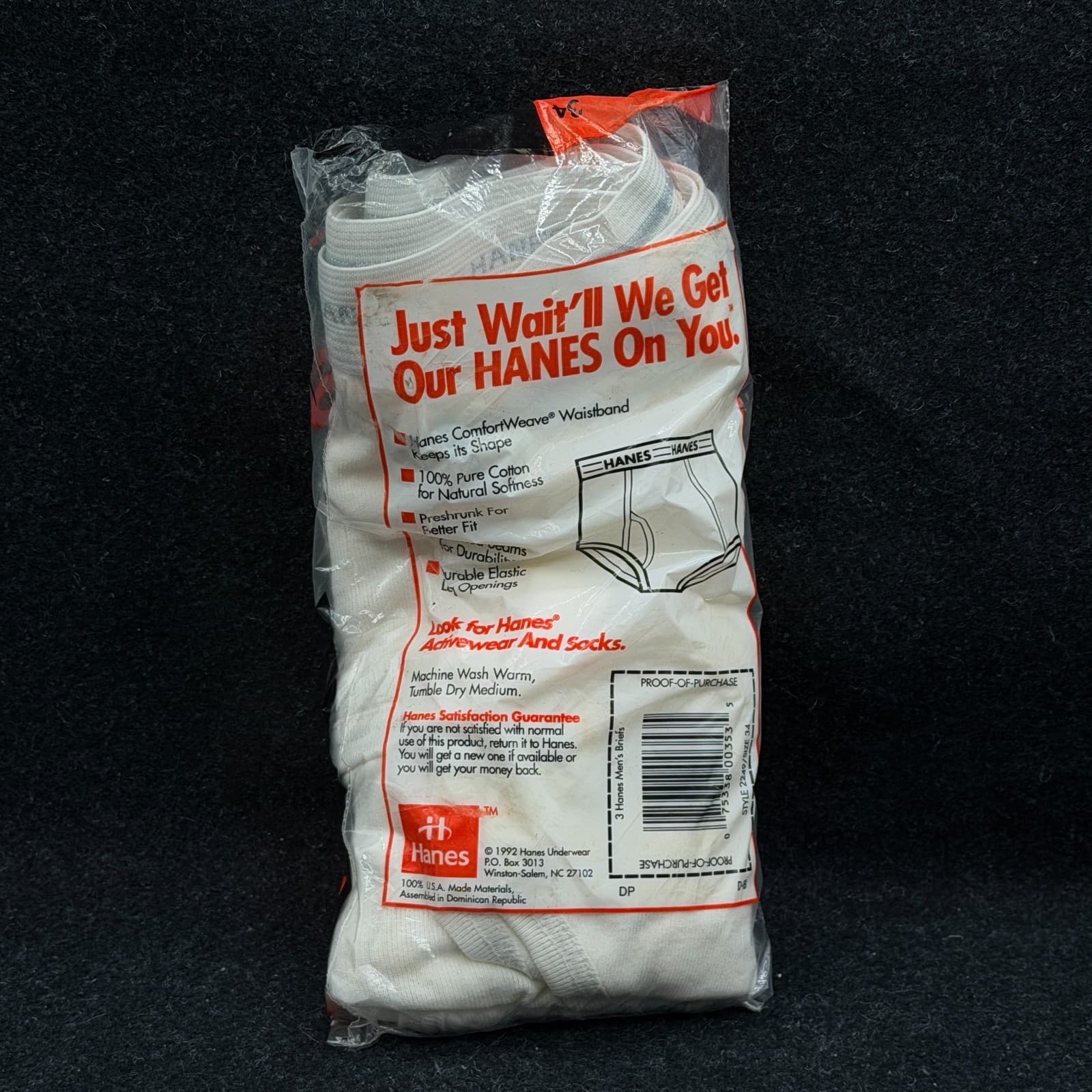 Hanes Briefs 1992 Men's Underwear 3 Pack Size 34 Vintage New/Unopened - Thumbnail 5