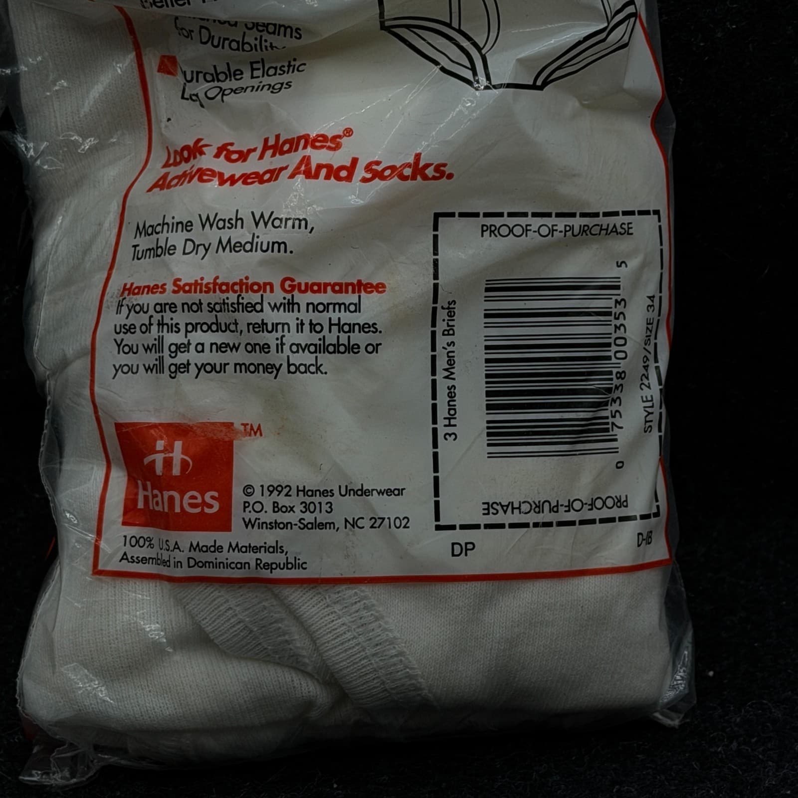 Hanes Briefs 1992 Men's Underwear 3 Pack Size 34 Vintage New/Unopened - Thumbnail 3