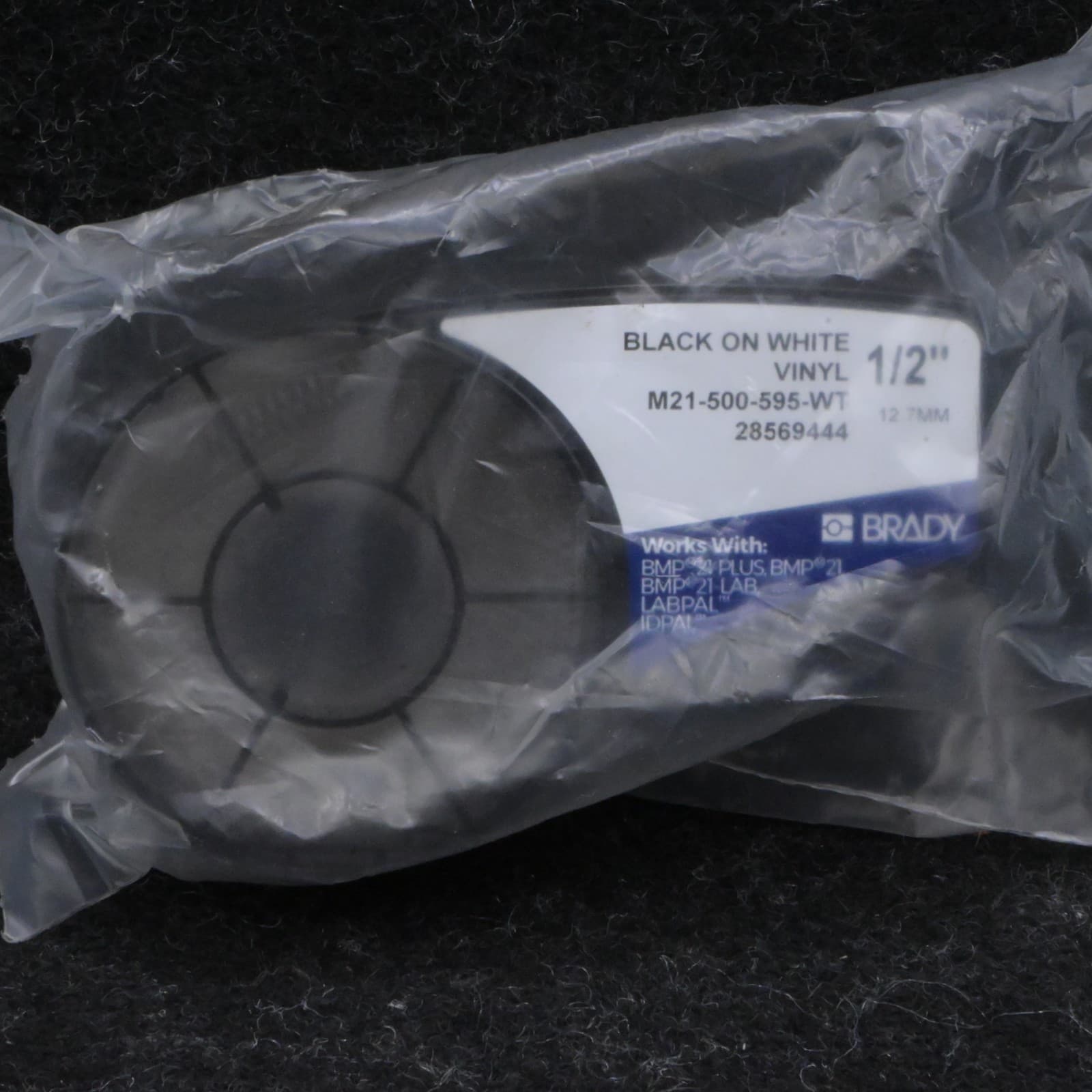 Brady M21-500-595-WT 1/2” Vinyl Label Tape Black White Fits M210 M211 OEM - Thumbnail 2