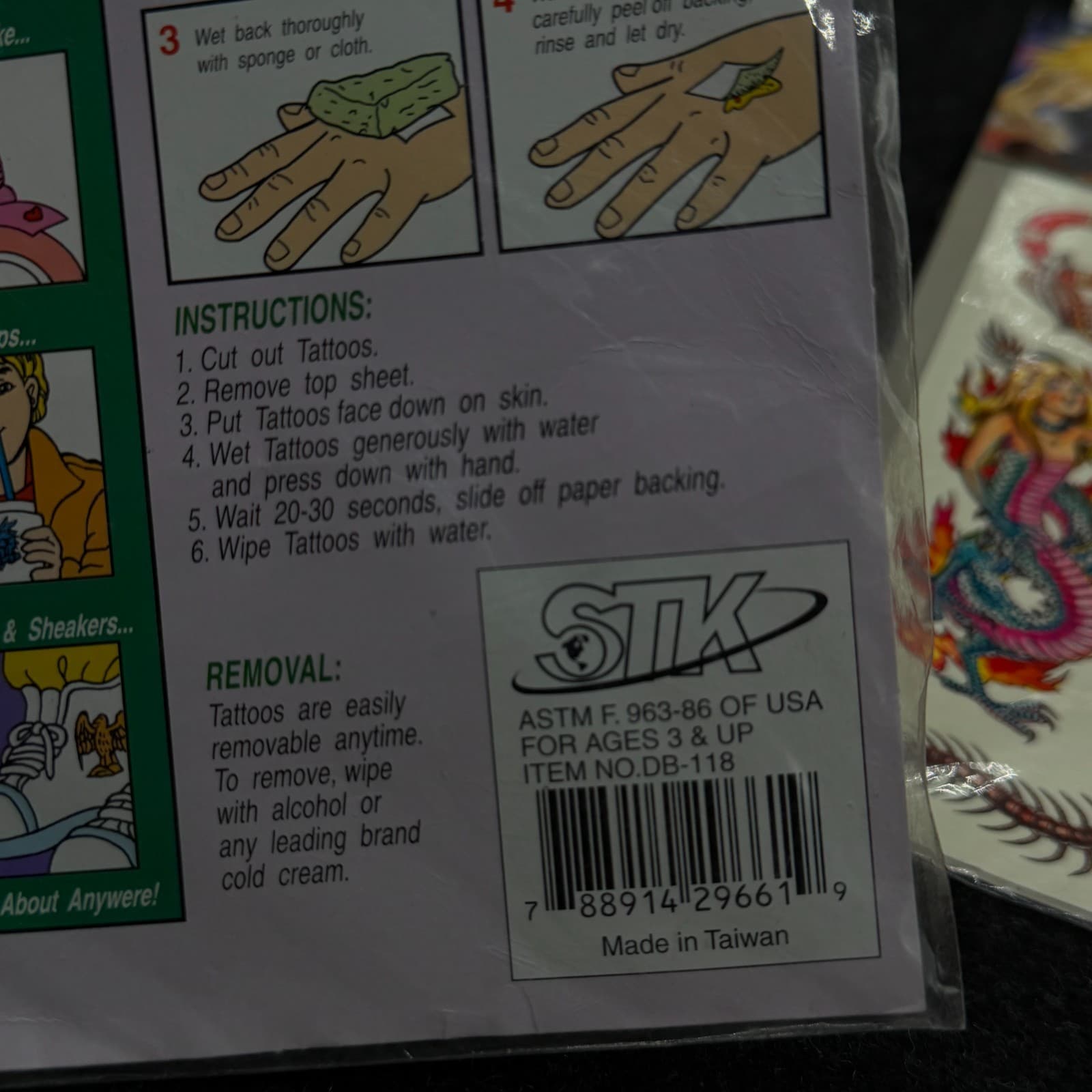 Mixed Lot Of 90s Vintage Temporary Removable Tattoos DRAGON LION GIRL MERMAID - Thumbnail 8