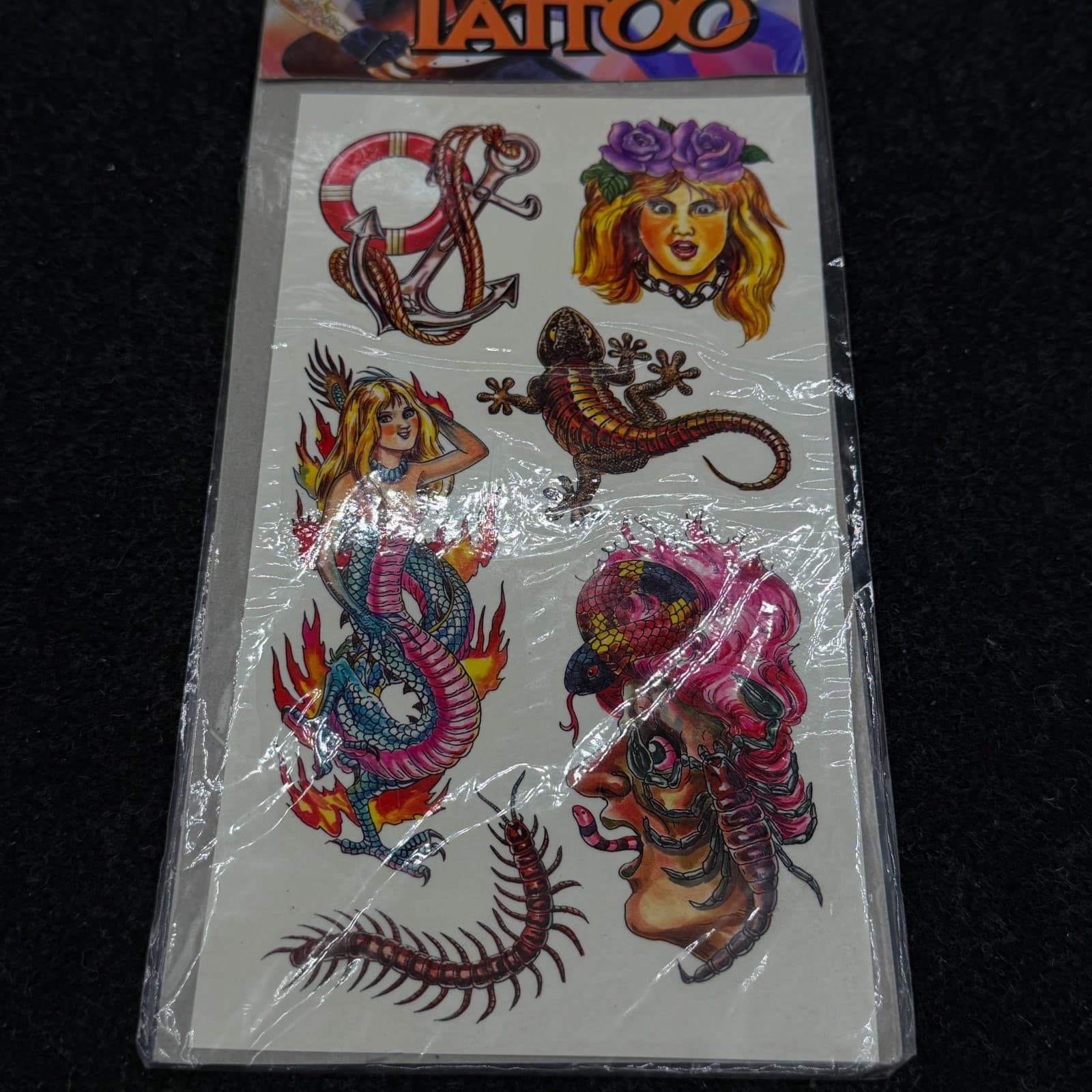 Mixed Lot Of 90s Vintage Temporary Removable Tattoos DRAGON LION GIRL MERMAID - Thumbnail 2