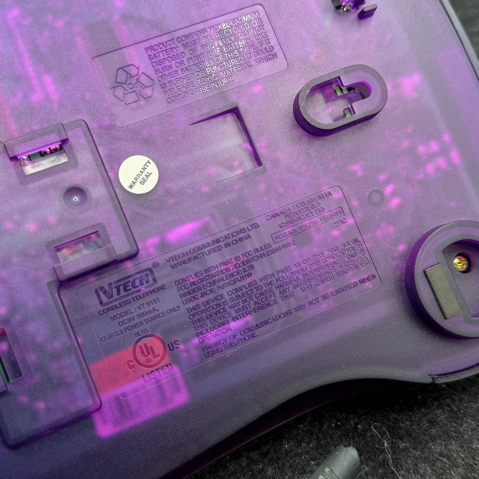 VTech VT 9122 Translucent Purple cordless phone Y2K 90s vintage - AS-IS - Thumbnail 3