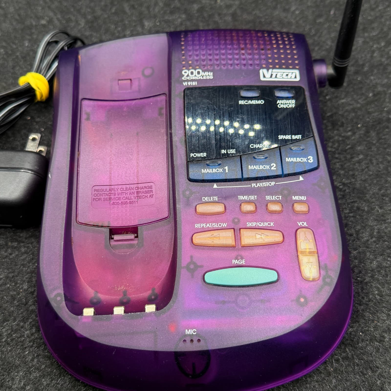 VTech VT 9122 Translucent Purple cordless phone Y2K 90s vintage - AS-IS - Thumbnail 8