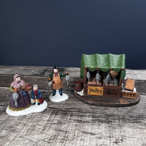 DAMAGED Dept 56 Heritage Village Collection Poultry Market Set of 3 Figures - Thumbnail 3