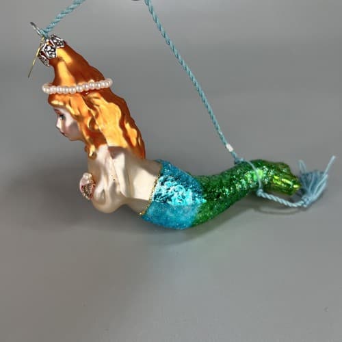 Vintage SCF Mermaid faux Pearls Hanging Ornament with Gold Charm - Thumbnail 2
