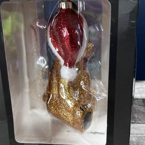2010 Christopher Radko Teddy Bear w/ Santa Hat Glitter Glass Ornament - Thumbnail 6