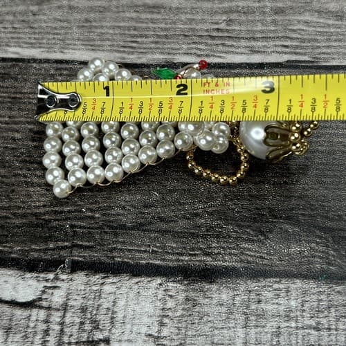 Handmade Beaded Angel White Gold Beads Wire Brooch Pin Holiday Religion Jewelry - Thumbnail 4