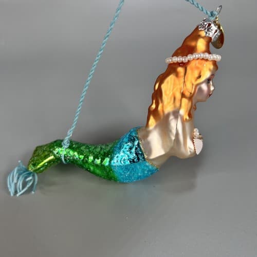 Vintage SCF Mermaid faux Pearls Hanging Ornament with Gold Charm - Thumbnail 4