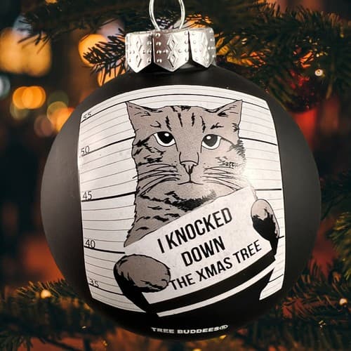 Tree Buddees Hilarious Cat Mugshot Knocked Down The Xmas Tree Funny Ornaments - Thumbnail 3