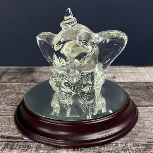 Disney ARRIBAS BROS Crystal DUMBO ELEPHANT on Wood Base with Mirror - Thumbnail 2