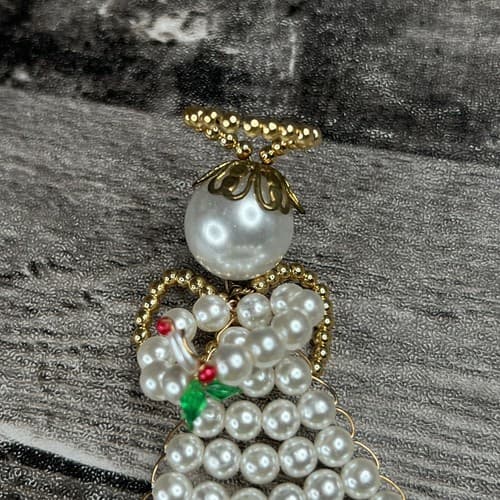 Handmade Beaded Angel White Gold Beads Wire Brooch Pin Holiday Religion Jewelry - Thumbnail 2