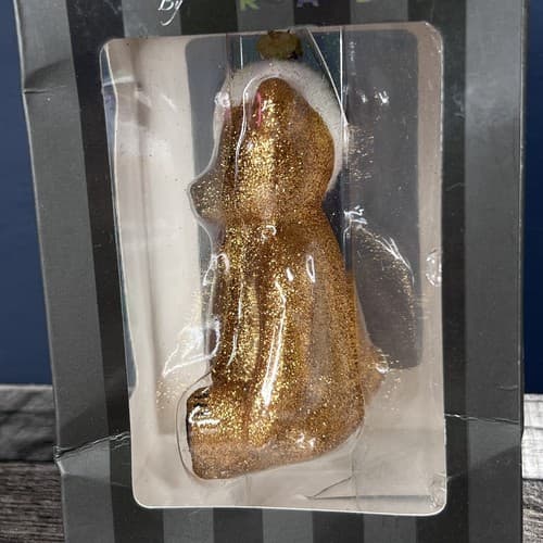 2010 Christopher Radko Teddy Bear w/ Santa Hat Glitter Glass Ornament - Thumbnail 4