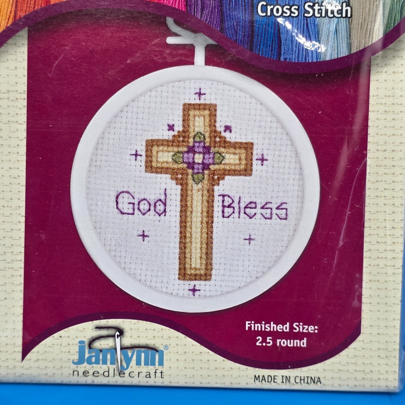 Janlynn God Bless Cross Counted Cross Stitch Small 2.5" Round - Thumbnail 6