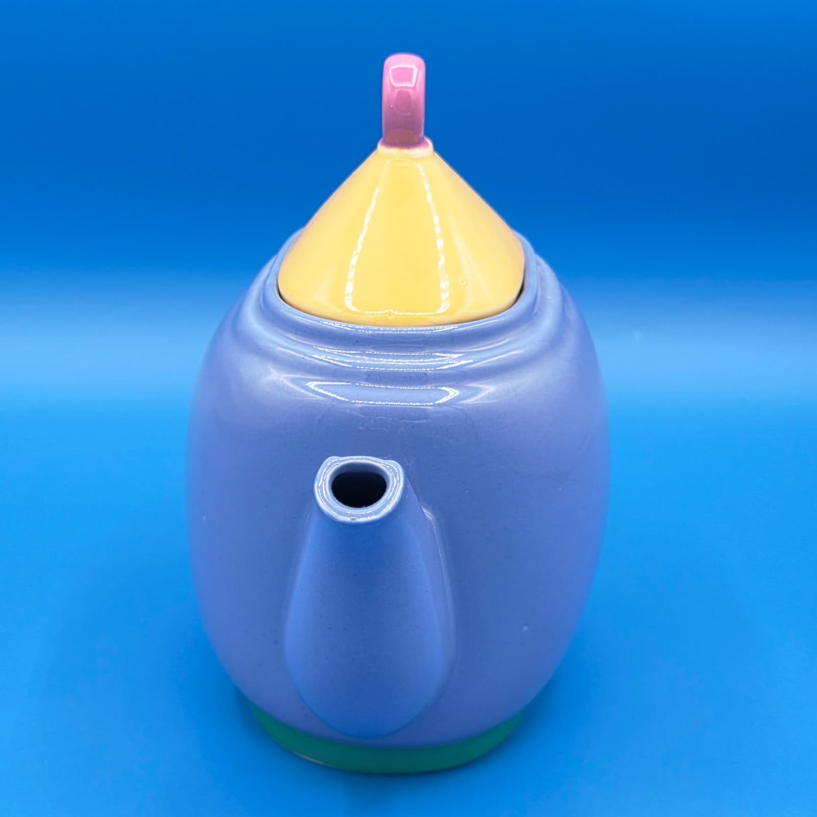 VINTAGE LINDT STYMEIST 3-Cup Teapot Blue Yellow Green Pink w/ LINDT STICKER - Thumbnail 6