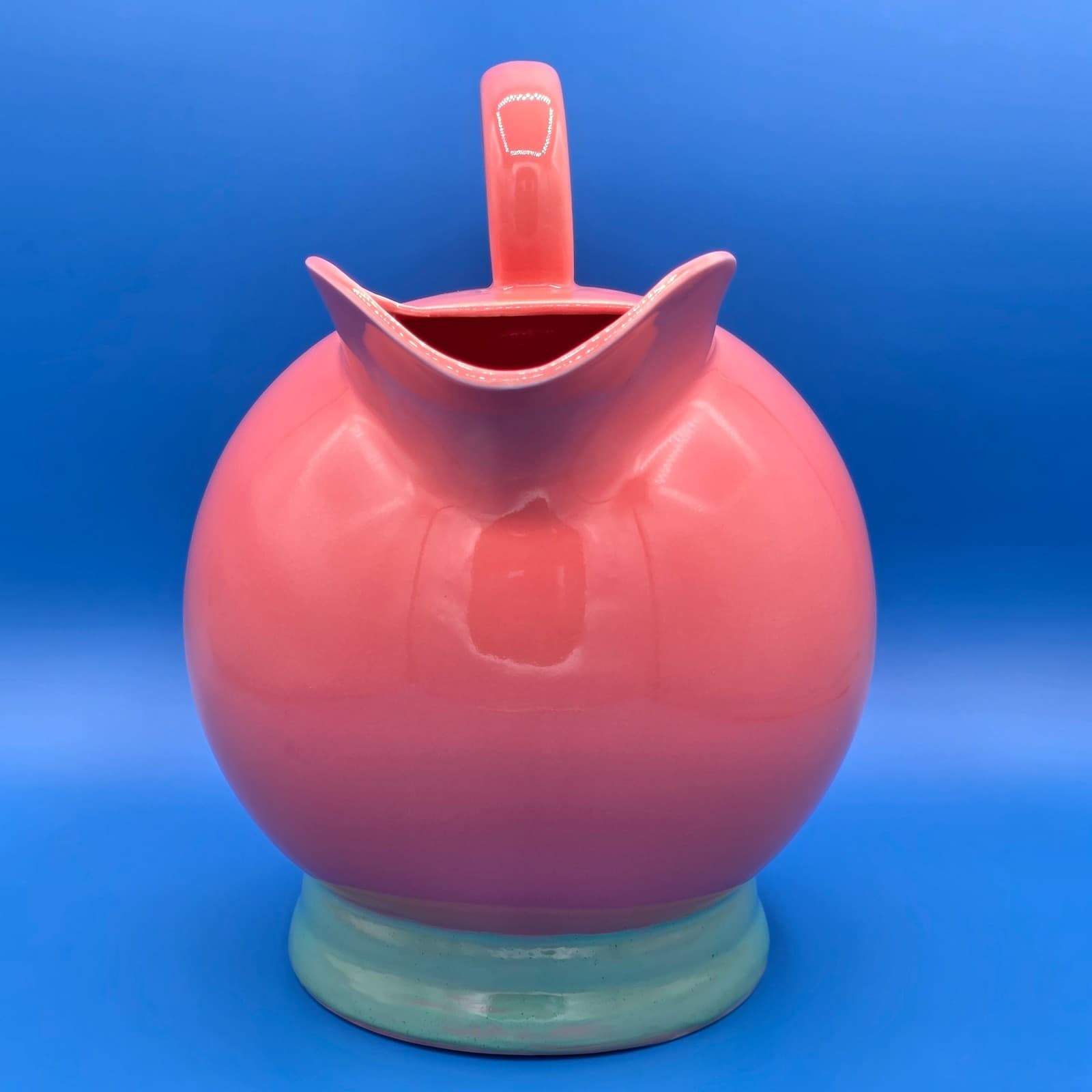 Lindt Stymeist Colorways Ceramic Pitcher Salmon & Green Retro 9” High 2.5 Qt - Thumbnail 4