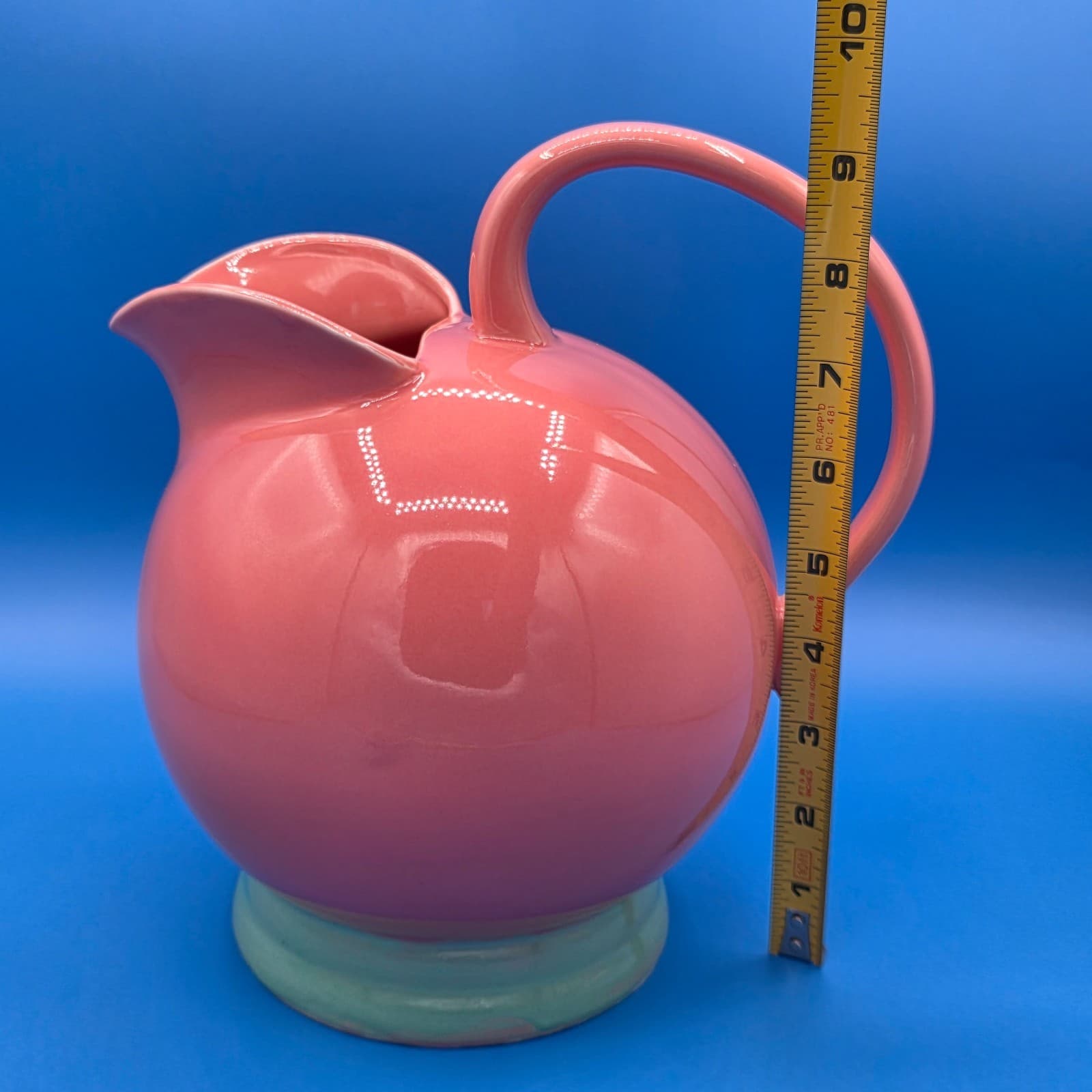 Lindt Stymeist Colorways Ceramic Pitcher Salmon & Green Retro 9” High 2.5 Qt - Thumbnail 2
