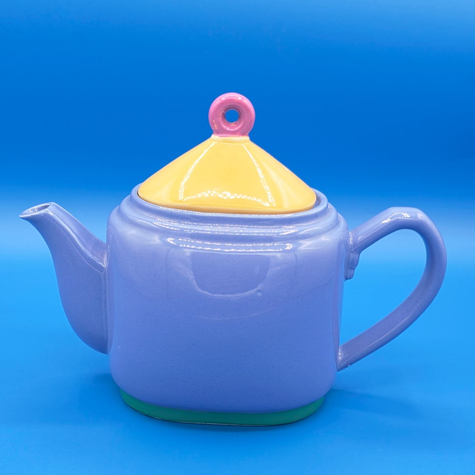VINTAGE LINDT STYMEIST 3-Cup Teapot Blue Yellow Green Pink w/ LINDT STICKER - Thumbnail 5
