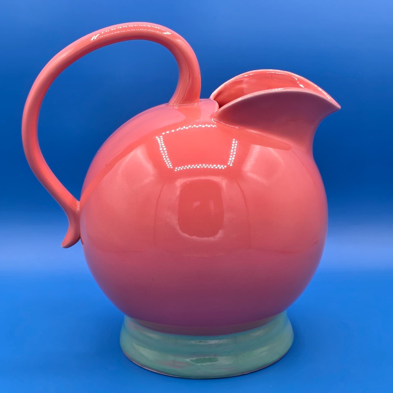 Lindt Stymeist Colorways Ceramic Pitcher Salmon & Green Retro 9” High 2.5 Qt - Thumbnail 5
