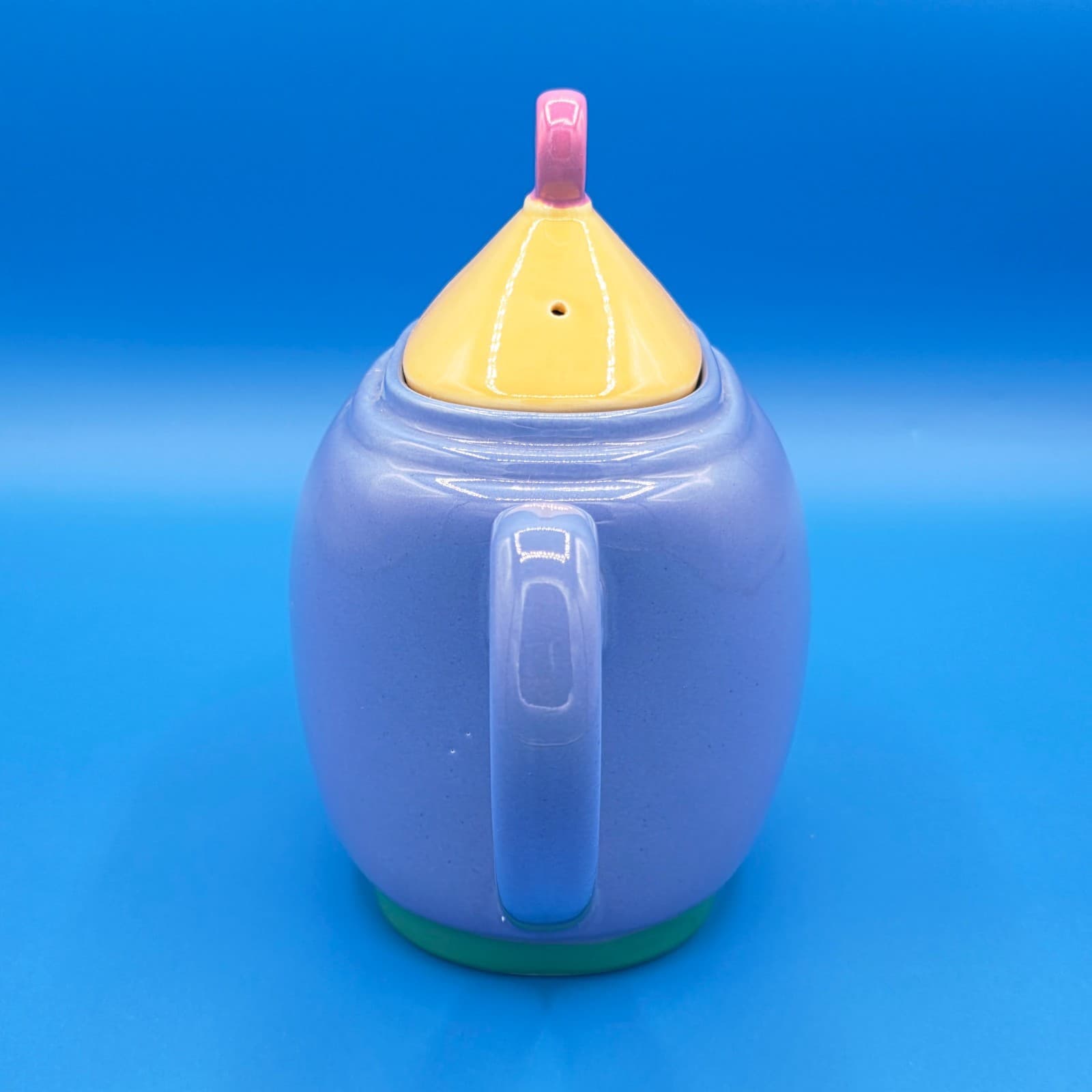 VINTAGE LINDT STYMEIST 3-Cup Teapot Blue Yellow Green Pink w/ LINDT STICKER - Thumbnail 4