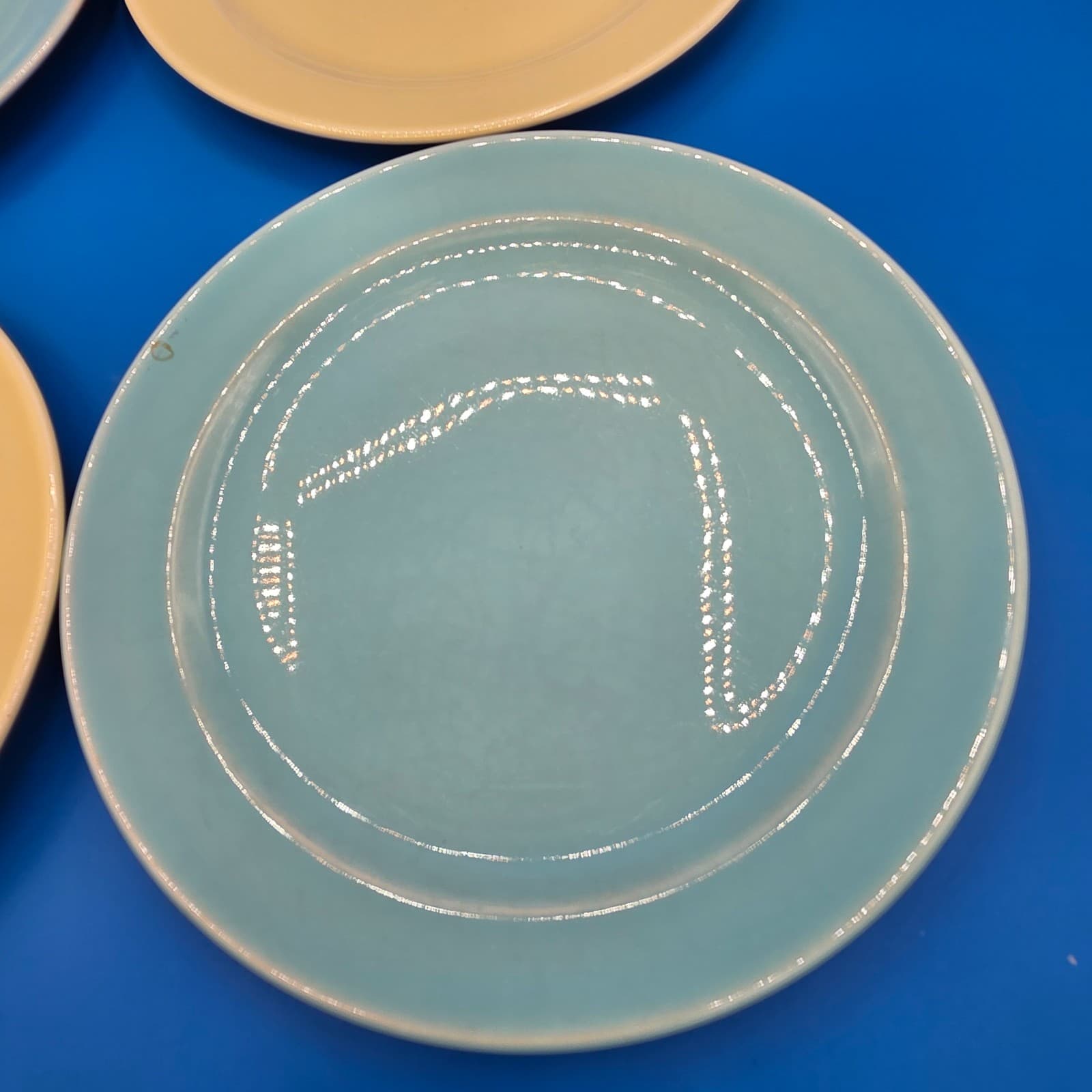 Vintage Lu-Ray Pastel Set Of 3 Bread Dessert Plate 6.5" Ceramic Blue & Yellow - Thumbnail 13
