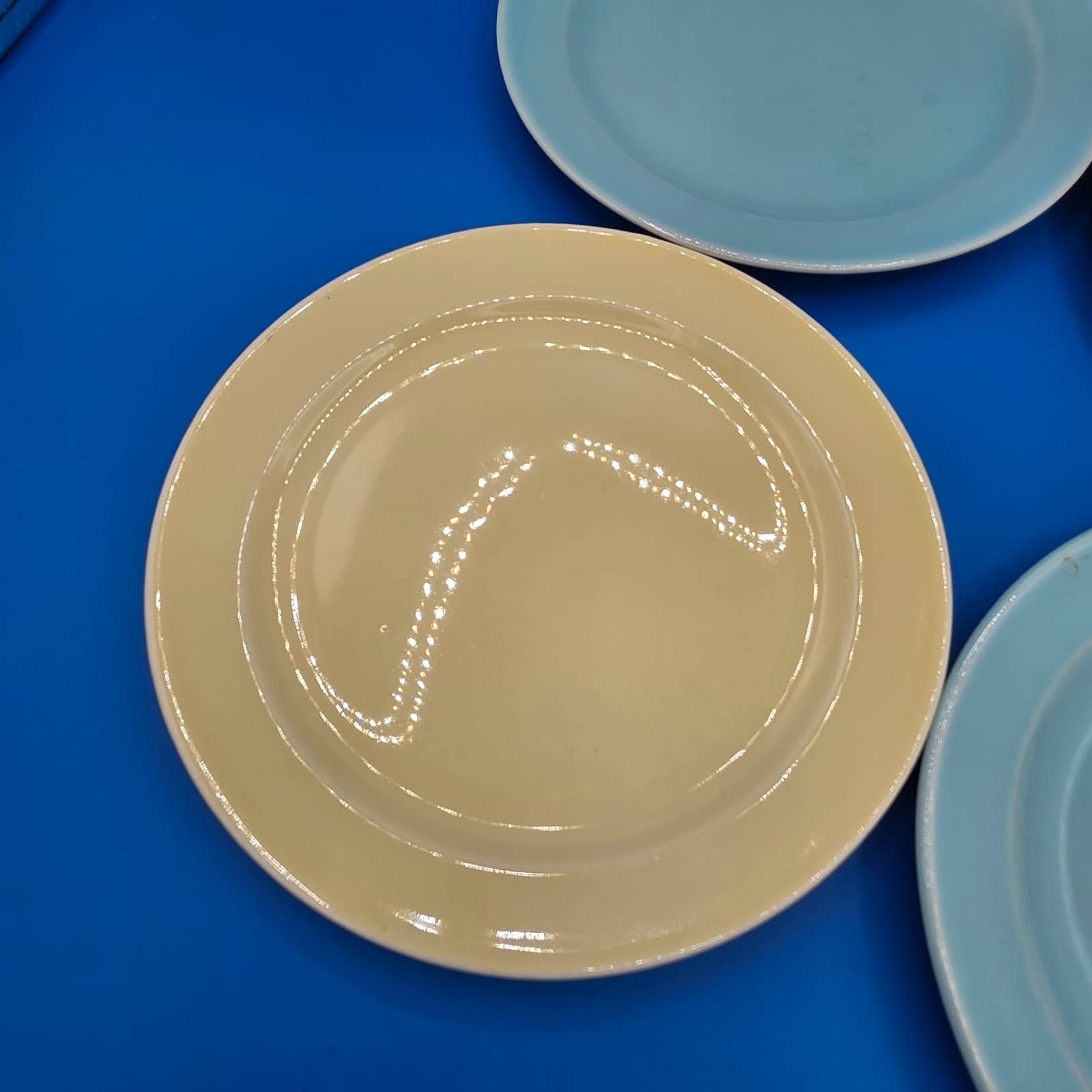Vintage Lu-Ray Pastel Set Of 3 Bread Dessert Plate 6.5" Ceramic Blue & Yellow - Thumbnail 2