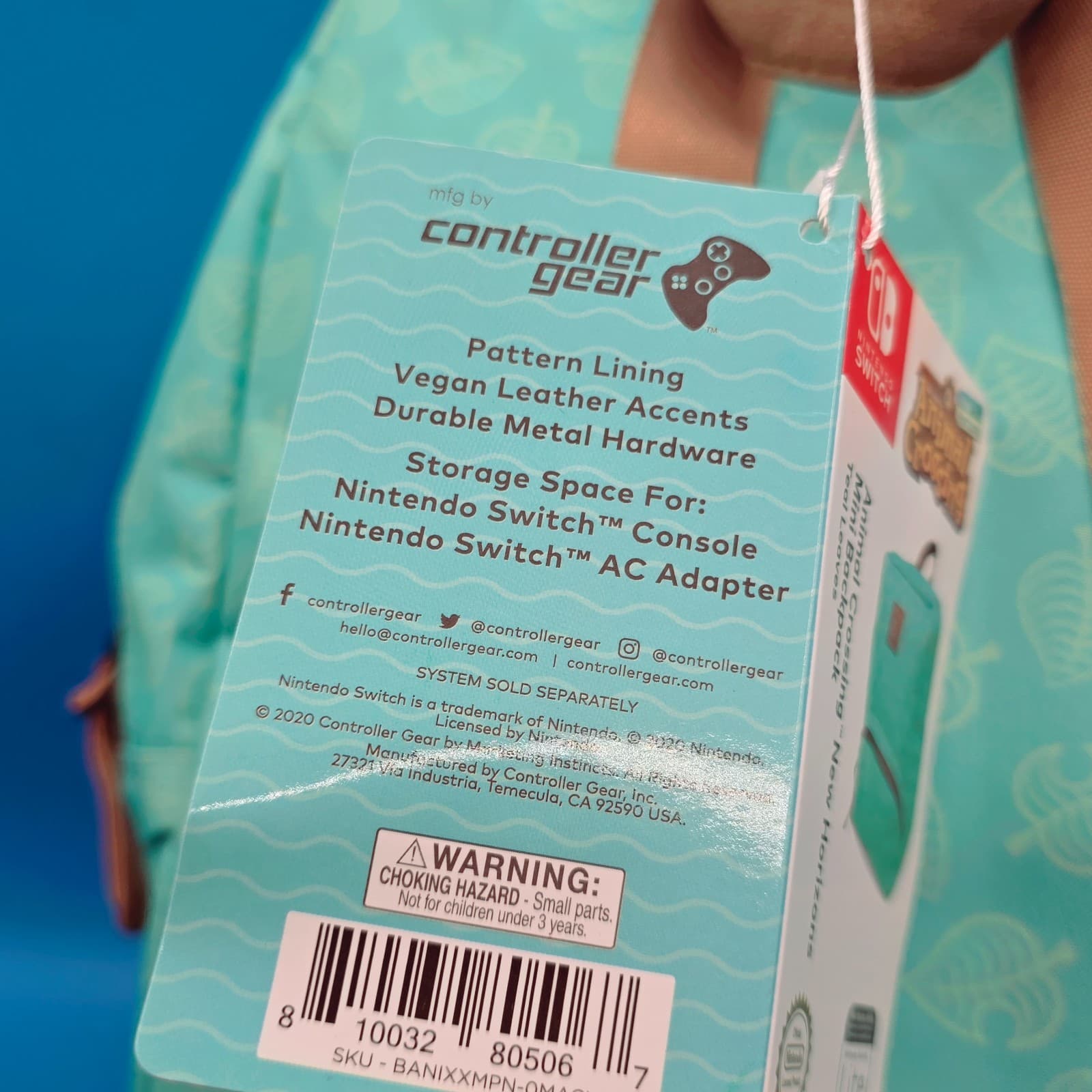 Animal Crossing New Horizons Nintendo Switch Mini Backpack Teal Leaves - Thumbnail 6