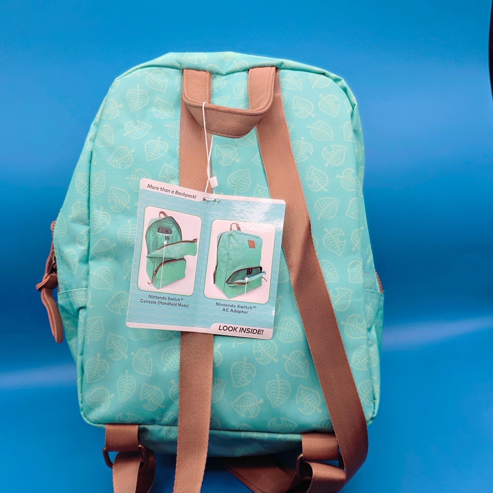 Animal Crossing New Horizons Nintendo Switch Mini Backpack Teal Leaves - Thumbnail 3