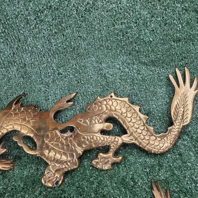 Vintage Asian Solid Brass Large Dragon Hanging Wall Decor Made In India - Thumbnail 3