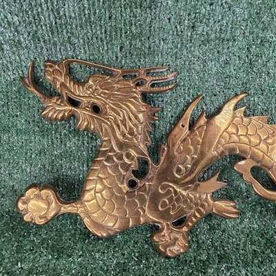 Vintage Asian Solid Brass Large Dragon Hanging Wall Decor Made In India - Thumbnail 2