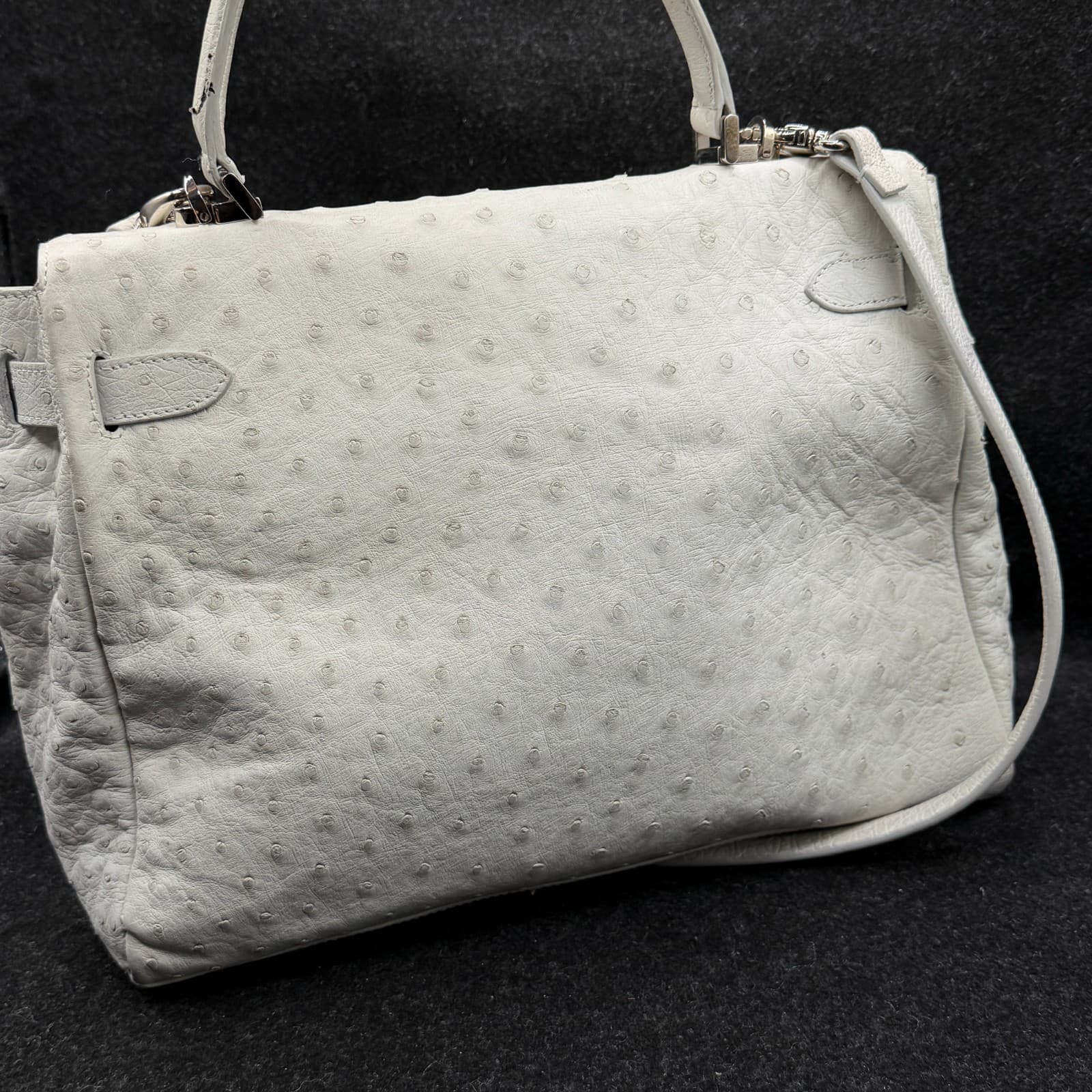 House of Borel Maiden Lane Ostrich Turn Lock The Kelly Hand Bag White - Thumbnail 14
