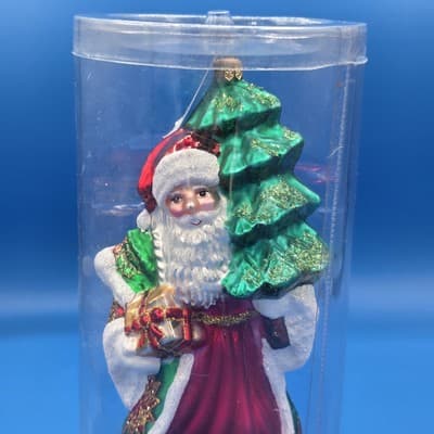 VTG Northstar Poland 8.5" Blown Glass Poinsettia Santa Christmas Tree Ornament - Thumbnail 2