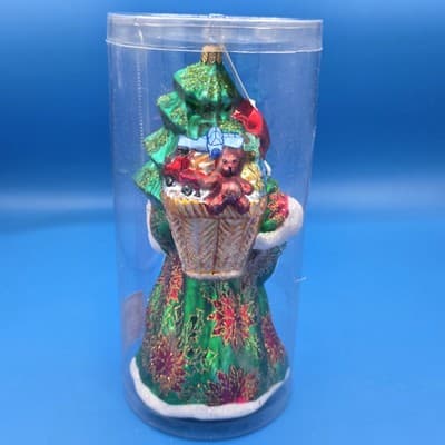 VTG Northstar Poland 8.5" Blown Glass Poinsettia Santa Christmas Tree Ornament - Thumbnail 5
