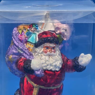 VTG Northstar 7" Sparkle Santa w/ Sack Christmas Ornament Poland Blown Glass - Thumbnail 3