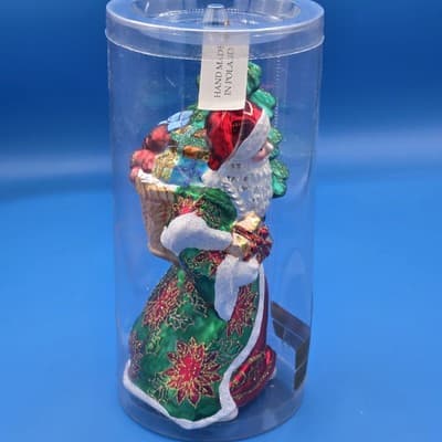 VTG Northstar Poland 8.5" Blown Glass Poinsettia Santa Christmas Tree Ornament - Thumbnail 7